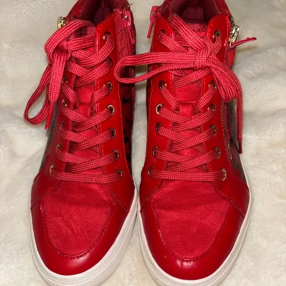 Aldo Red Wedge Sneakers with Snake Print - Picture 2 of 5